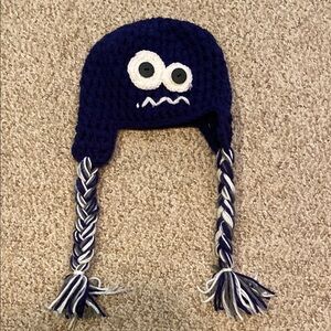 Navy Blue Knit Hat with Braids